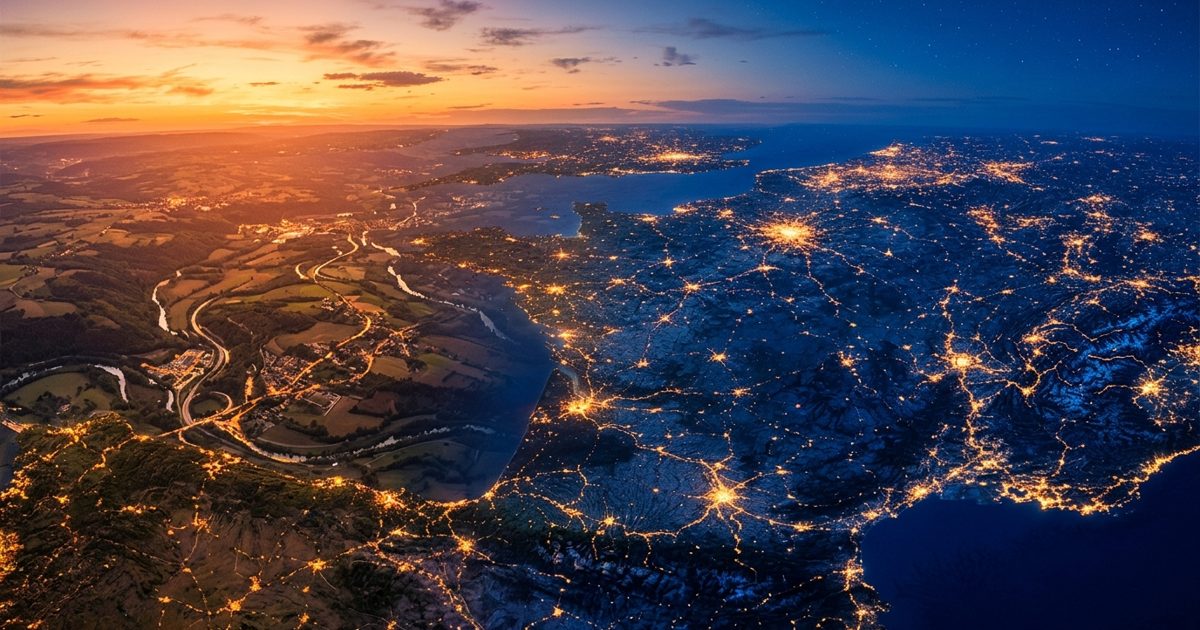 Coucher de soleil sur une carte de France stylisée